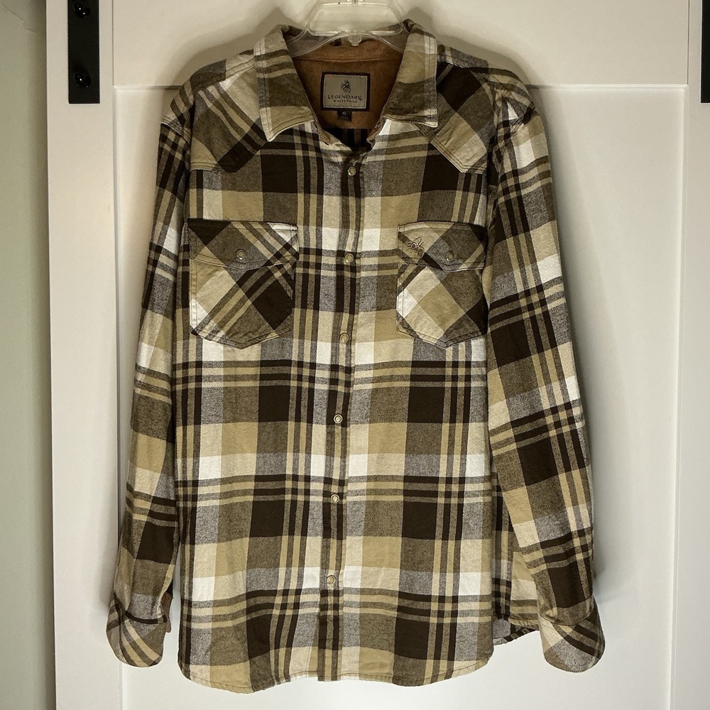 Legendary Whitetails flannel shirt mens XL button up Brown White plaid Gorpcore